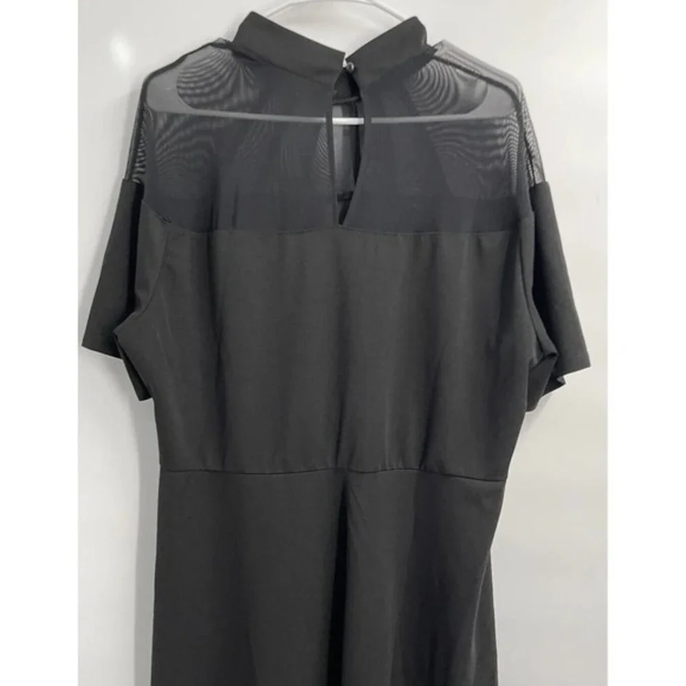 SHEIN Curve Black Mock Neck Mesh‎ Panel High Low Dress Plus Size 4XL